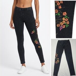 T Party Leggings Womens Medium Mineral Wash Floral Made in USA Y2K Stretch Black